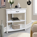 Small Triangle Corner Table Wood Corner Side Tables with Drawer & 2 Open Shelves 3 Tier End Corner Table with Solid Wood Legs for Small Spaces Living Room - Milk White