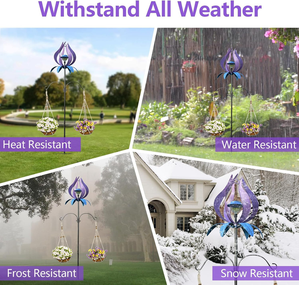 Multifunction Solar Wind Spinner Outdoor with Shepherd Hooks MANORTANG 83 Inch Metal Large Landscape Light Double Coconut Basket LED Windmill Outdoor Decoration for Yard Garden Lawn Patios (Purple)