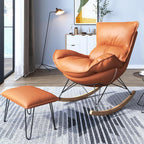 Single Rocking Chair with footrest, Made of Easy-Care Technical Fabric, ergonomically Designed for Balcony, Living Room, Bedroom, and Study Blue