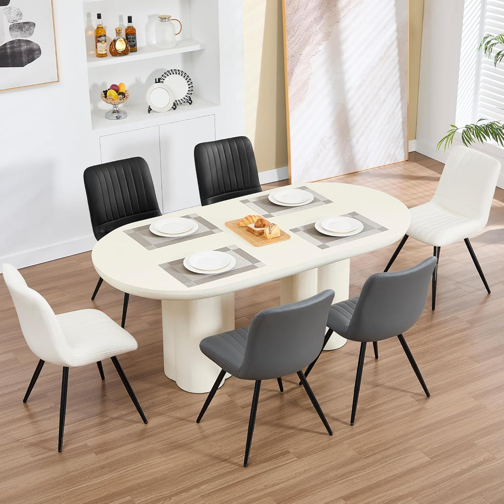 Dining Chairs Set of 4, Modern Dining Chairs with Thick Cushions, PU Leather Upholstered Kitchen Dining Room Chairs with Metal Legs for Dining Living Room (Black)