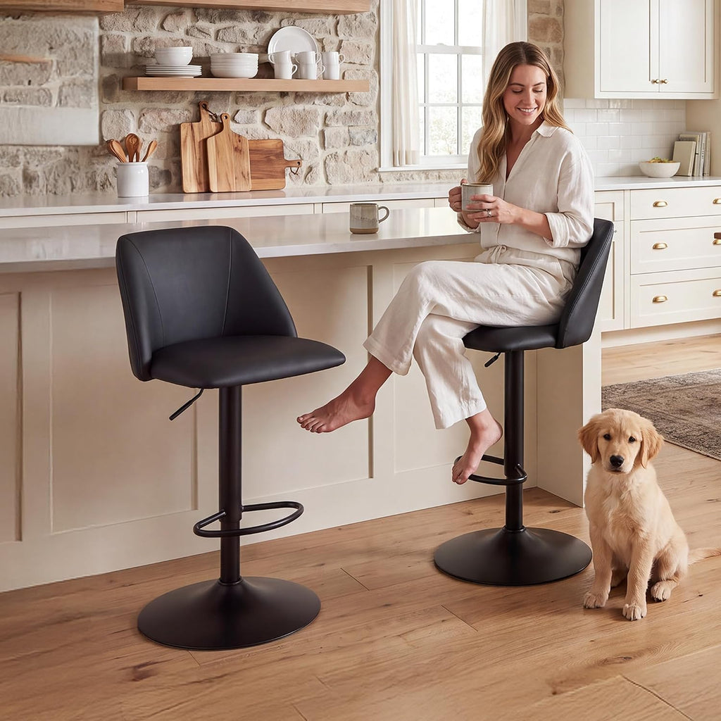 COLAMY MALOL 360° Swivel Bar Stool, Counter Height Chair with Silent Rotation, High-Density Foam Cushion, Solid Wood Frame, Footrest & Anti-Slip Pads for Kitchen Islands and Home Bars (Grey, 30.5")