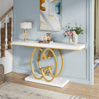 Tribesigns 55 Inch Console Table for Hallway, Faux Marble Gold Entryway Table with Geometric Metal Base, Modern Narrow Sofa Accent Table for Entrance, Living Room, Foyer (White & Gold)