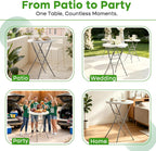 VECELO 28" Round Cocktail Table, Folding Bar Height Table with Removable Legs, 43.3" Tall Portable Plastic Bistro High Top for Indoor Outdoor Wedding Events, Patio, Backyard, Home Parties, White