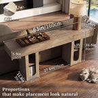 63 Inch Entryway Console Table with Power Outlets & Storage, Oak | Wooden Behind Couch Table, Farmhouse, Adjustable Shelves, 300LB Load, 5.9" Thick Top, MDF, Anti-Tip, Zero Wobble, Entrance