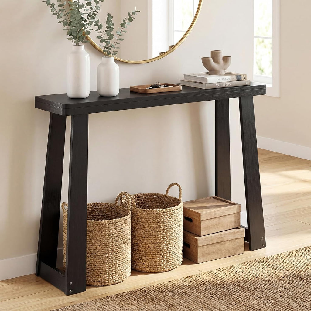 GOFLAME Solid Wood Console Table, 43” Narrow Long Sofa Tables Behind Couch, Rubber Wood, Home Display Accent Table, Farmhouse Entryway Tables for Hallway, Living Room, Foyer, Entry (Black)