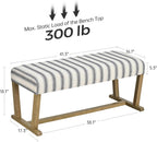 VKNOW 41" Upholstered Entryway Bench, End of Bed Bench with Cushion and Rubber Wood, Kitchen Dining Bench, Striped Bench for Dining Table, Bedroom, Living Room, Grey