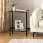 Side Tables Set of 2,Tempered Glass End Tables, 2-Tier Nightstands with Open Shelves, Small Coffee Table with Modern Style, Accent Table Small Table Sofa Table for Living Room, Bedroom, Black