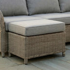 Martha Stewart Lily Pond Rattan Wicker Indoor-Outdoor Patio Ottoman in Weathered Gray with 4" Gray Olefin Cushion, Steel Frame and Zippered Removable Cushion Cover