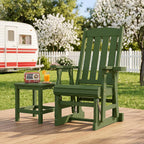 VINGLI Outdoor Glider Chair Wood Patio Glider with Cup Holder, Porch Glider with Smooth Rocking Mechanism, Heavy Duty 600 LBS, Dark Green