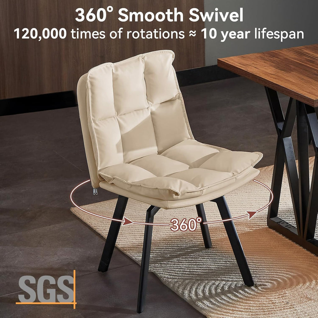 Susalt Swivel Dining Chairs Set of 4, Upholstered Dining Room Chairs, Leather Kitchen Chairs with Metal Feet, Double-Layer Foam Dinner Chair for Dining Room, and Kitchen, Off White and Black