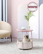 VASAGLE Nightstands, Set of 2 Small Round Side Tables with Fabric Basket, Bedside End Tables, for Bedroom, Jelly Pink and Cream White ULCT668R01