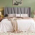 Allewie King Size Platform Velvet Bed Frame with Geometric Wingback Headboard, Boho Upholstered Bed with Wooden Slats Support, No Box Spring Needed, Easy Assembly, Light Grey