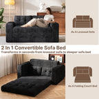 Gizoon Couch Bed Small Floor Couch 59" Convertible Sleeper Sofa | Folding Sofa Bed with 2 Pillows & Memory Foam, Corduroy Pull Out Couch for Small Spaces, Apartment, Living Room, Black
