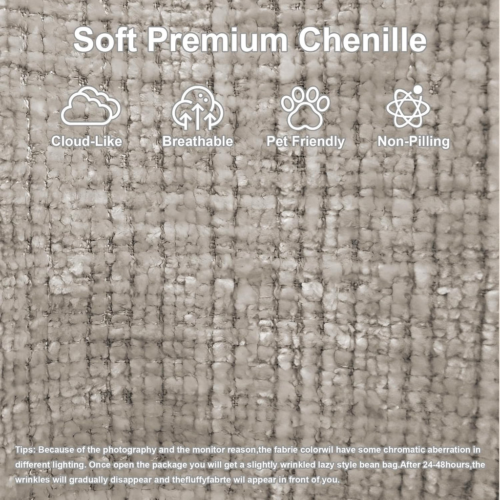 53.5" Oversized Round Chaise Lounge with Ottoman, Chenille, Beige White | Deep Seating Chair, Soft Chenille, a Matching Ottoman Offer Cloud-like Comfort for Reading, Lounging and Relaxing