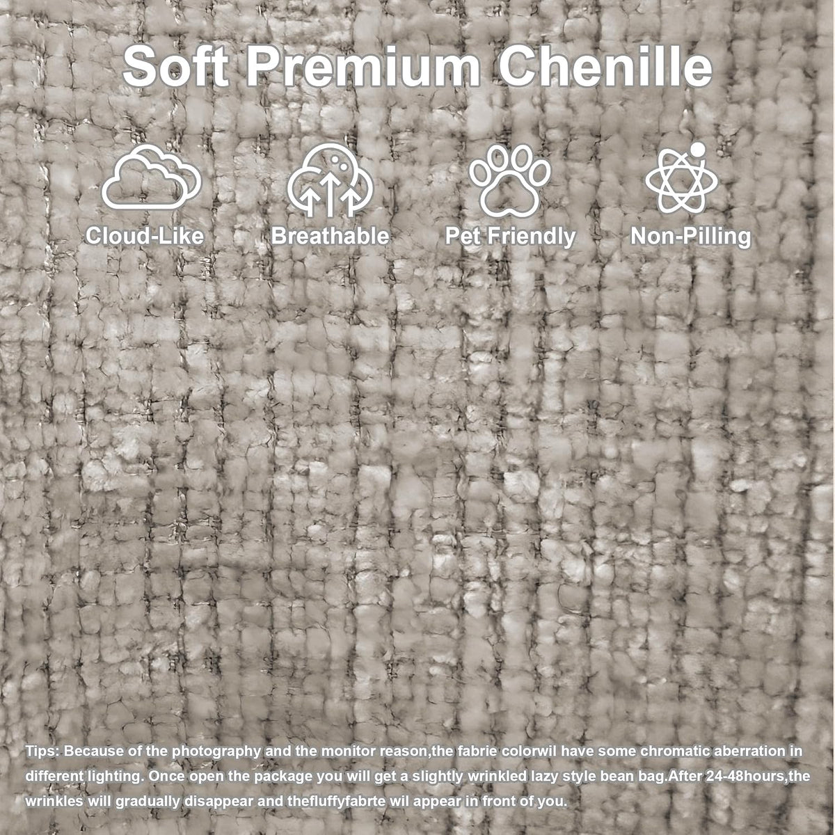 53.5" Oversized Round Chaise Lounge with Ottoman, Chenille, Beige White | Deep Seating Chair, Soft Chenille, a Matching Ottoman Offer Cloud-like Comfort for Reading, Lounging and Relaxing