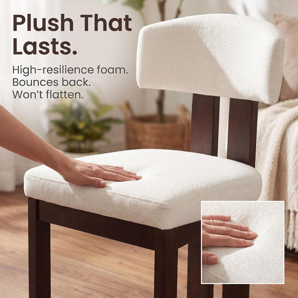 COLAMY Upholstered Dining Chairs Set of 2, Solid Wood Wobble-Free Modern Kitchen Accent Seating for Long Family Dinners, Mid Century Beige Fabric & Walnut Finish,Beige
