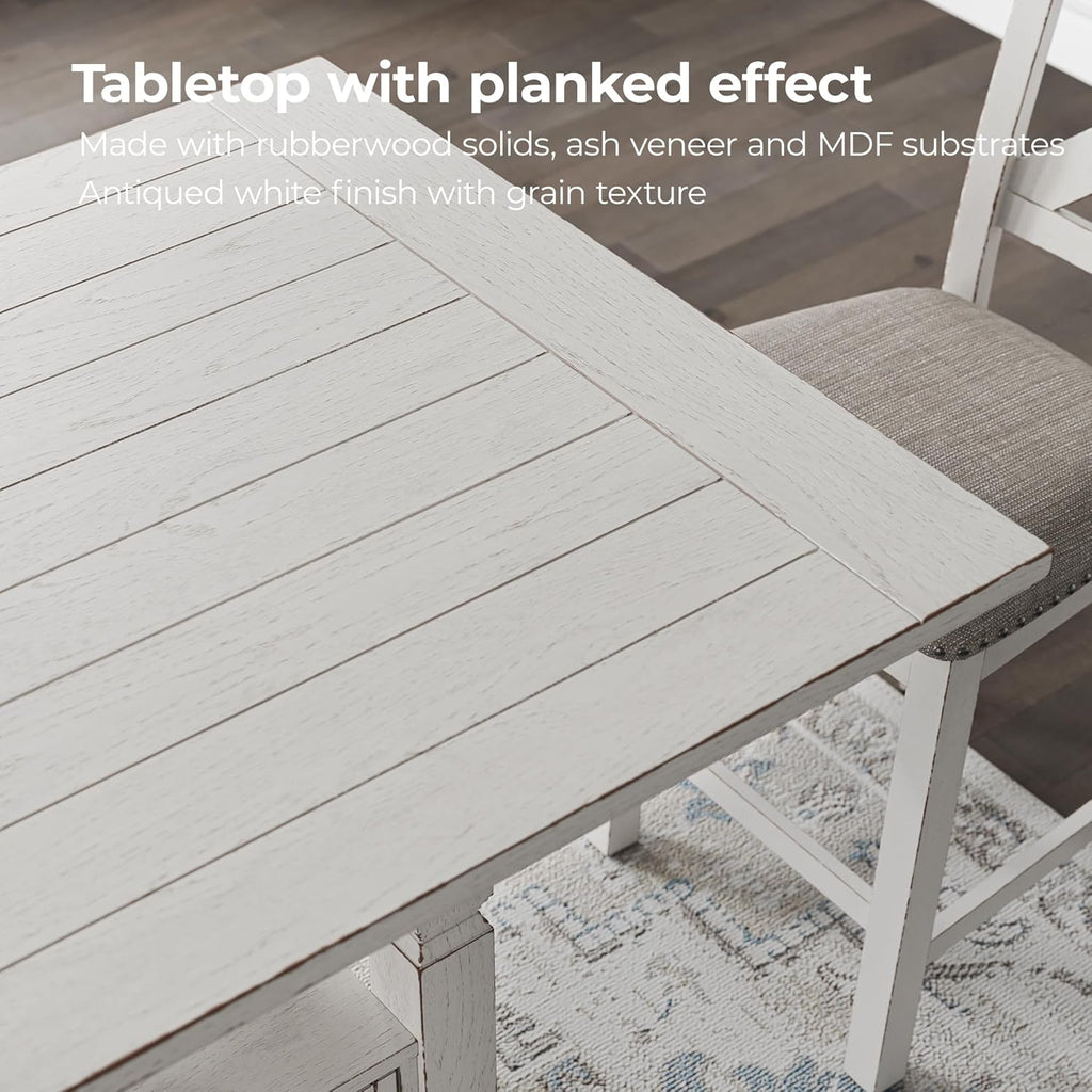 Signature Design By Ashley Robbinsdale 72-Inch Counter Height Dining Table with Kitchen Island Storage, Rubberwood Solids, Ash Veneer and MDF Substrates, Antique White