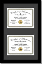 Creative Picture Frames 10X16Bk-B Black Vertical Double Diploma Frame With 2 Opening Black Matting | Holds 2-6X8-Inch Documents With Installed Wall Hanger