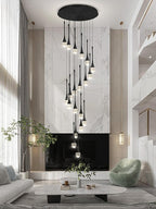 138'' Modern Chandelier,20-Lights Black Modern Pendant Light Fixture Staircase Large Chandelier Lobby Living Room Bedroom Foyer High Ceiling Chandelier