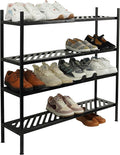 Shoe Rack, 4-Tier FreeStanding Shoe Shelf Stand, Stackable Shoe Storage Organizer for Closet, Holds up to 20-24 Pairs of Shoes for Entryway, Garage, Front Door Entrance, Metal, Black
