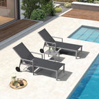 PURPLE LEAF Chaise Lounge Outdoor Set for 2 with Armrest, Grey | All-aluminum supportive armrests, effortless sitting & standing transitions, stylish design, ultimate outdoor leisure