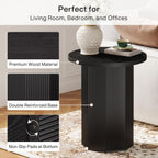 Tribesigns Round End Table, Farmhouse Pedestal Side Table, Fluted Wooden Nightstand Drink Stand for Living Room, Bedroom (1, Black)