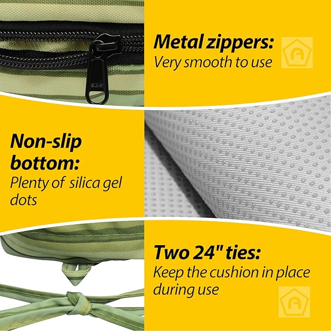 AAAAAcessories Outdoor Seat Cushions for Chairs, Waterproof, Fade-Resistant, 20" x 20" x 3", Patio Furniture Replacement Cushions, Set of 2, Mossy Forest Stripe