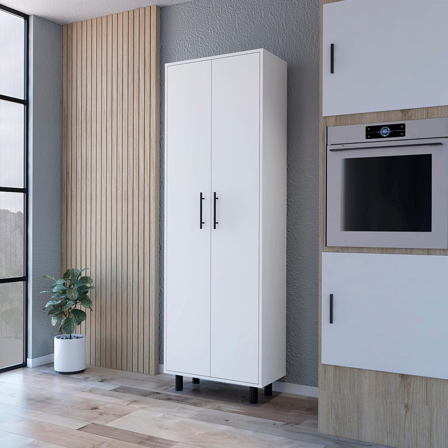2 Door 5 Shelf Kitchen Pantry White