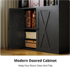 IRONCK 4-Tier Bookcase with Doors, Tall Storage Bookshelf, Black
