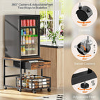 HOOBRO Mini Fridge Stand with Storage, 19.7 Inch End Table, Mini Fridge Cabinet with Mobile Basket Cart, for Living Room, Bedroom, Rustic Brown and Black BF655BX01