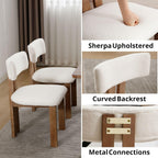 BESTANO Sherpa Boucle Wooden Dining Chairs Set of 4, Modern Farmhouse Dining Room Kitchen Chairs with Curved Backrest Natural Wood Legs, Armless Dining Chairs, Beige