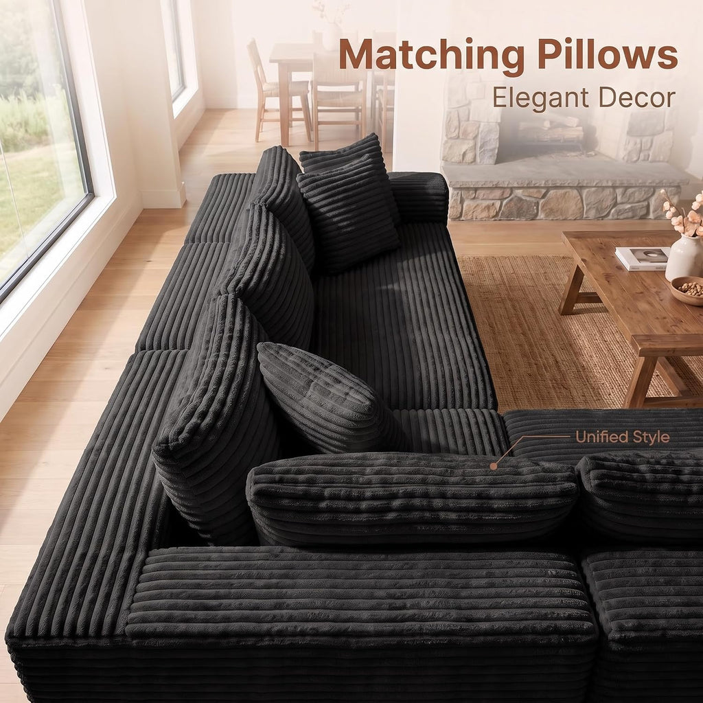 Couch Modular Sectional Sofa Cloud Couch | Oversized Deep-Seat Wide-Wale Corduroy L-Shaped Sectional Couch for Living Room, Apartment and Family Room