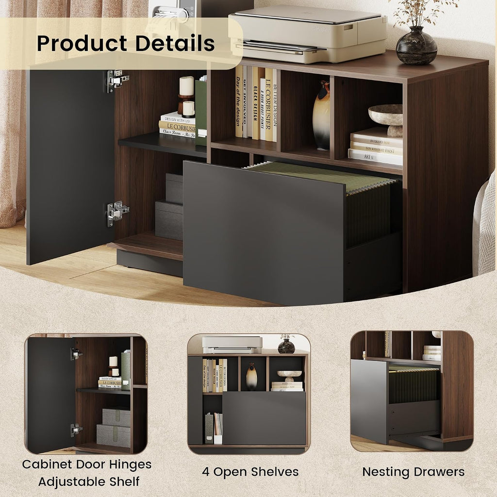 ModernMate 39" File Cabinet with Drawer, Office Storage Cabinet with Door | Home Office Printer Stand with Storage & Adjustable Shelves for Living Room, Entryway, Black Walnut