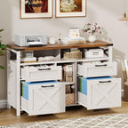 Halitaa Filing Organization Storage Cabinets 4 Drawer with Adjustable Shelf, Lateral Filing Cabinet with Open Storage Shelf for Home Office, Farmhouse File Cabinets for Hanging Files Letter/A4.White