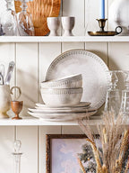 Dinnerware Sets for 4, 12 Piece Ceramic Dish Set with Plates and Bowls | Oven/Dishwasher/Microwave Safe | Ideal for Housewarming | Reactive Beige (10" Plate+8" Dish+27oz Bowl)