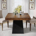 Tribesigns Square Dining Table for 4, 31.5" Farmhouse Small Kitchen Table | Wooden Dinner Table with 3.93" Thick Top & Sturdy Pedestal, Fits for Dining Room, Small Space, Apartment, Dark Brown & Black