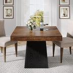 Tribesigns Square Dining Table for 4, 31.5" Farmhouse Small Kitchen Table | Wooden Dinner Table with 3.93" Thick Top & Sturdy Pedestal, Fits for Dining Room, Small Space, Apartment, Dark Brown & Black