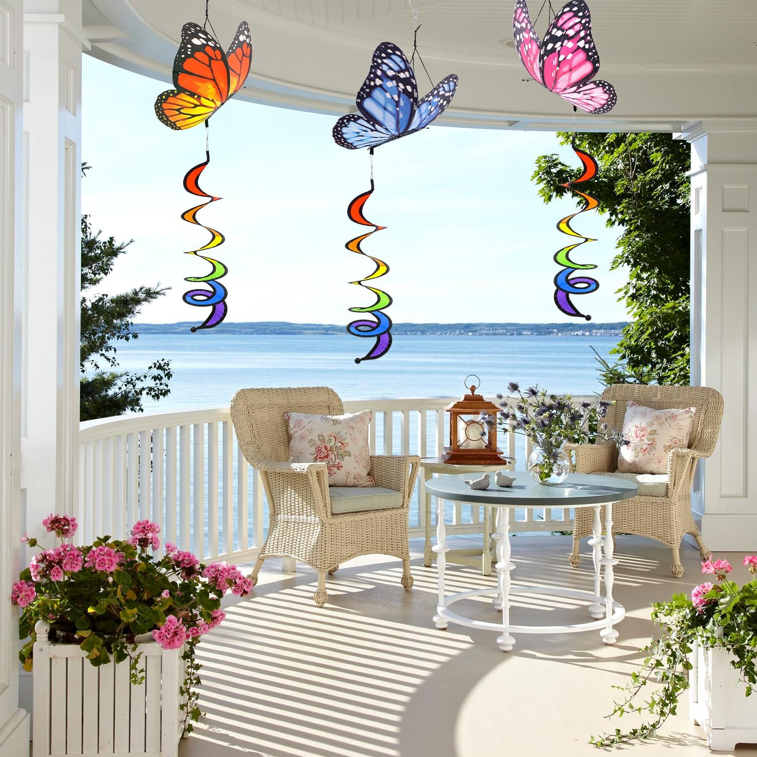 3pcs Butterfly Garden Wind Spinners 360° Rotation Rainbow Curlie Spinner Lawn Yard Ornaments Windmills Twister Outdoor Hanging Decor Whirligigs Wind Hanging Windsock