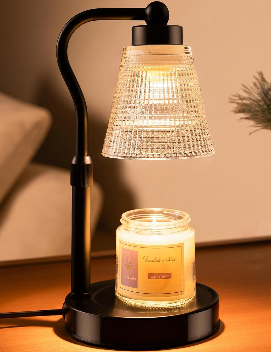 Candle Warmer Lamp for Jar Candles, Height Adjustable & Dimmable with 2/4/8H Timer, 2*50W Halogen Wax Melter Warmer for Home Office Décor, Flameless & Smokeless, Gift for Women Mom, Black-Clear/1 Pack
