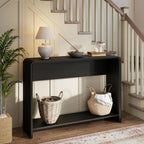 42.3" Modern U-Shaped Console Table, 11.5" Narrow Waterfall Entryway Table with Storage Shelf, Minimalist Sofa Table for Hallway & Living Room, Black Wood-Like Pattern Finish