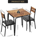GAOMON 3-Piece Dining Table Set, Sturdy Wooden Square Table and Chair Breakfast Table Set for 2 Person,for Home or Commercial Dining Room,Vintage Brown