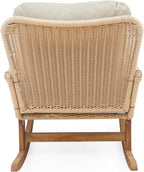 Christopher Knight Home Nadine Patio Rocking Chair, Wicker Rocker, Wood Leg Rocking Chair, PE Rattan Wicker Chair, Rocking Chair with Cushions, Comfort Wicker Rocker for Backyard Balcony Porch, Beige