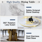 Montary 9 Piece Modern Dining Table Set of 8, Round 59" D Faux Marble Kitchen Table with Lazy Susan, Sintered Stone and Metal Dining Room Table with 8 Dining Chairs, for Home, Living Room