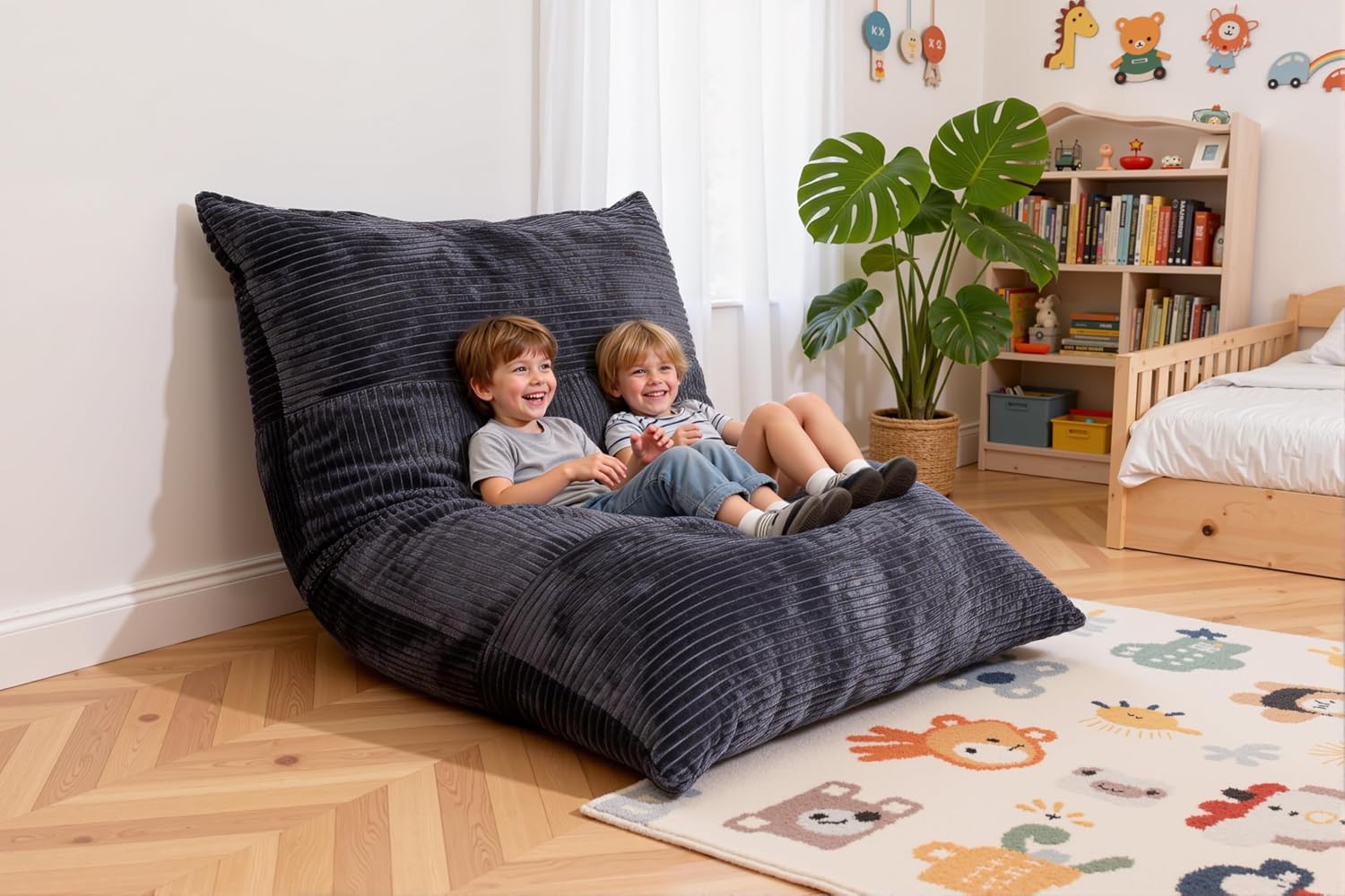 4 in 1 Giant Bean Bag Chair for Adults & Kids, 75” Beanbag Couch with High-Density Memory Foam Filling, Multifunctional Floor Sofa Lounger Suitable for Living Room Bedroom Apartment (Grey)