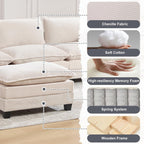 KIVENJAJA 103" Cloud Couch Sectional with Storage, L Shaped Sofa, Beige | 3 Seat, Side Pockets, Movable Ottoman, Corduroy, Deep Seat, Easy Assembly, for Living Room/Apartment