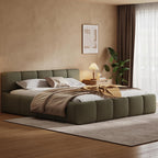 Merax King Boucle Platform Bed with Thick Headboard and Footboard, Green