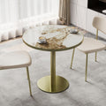 31.5" Tulip Table with Sintered Stone Tabletop and Golden Metal Pedestal, Small Round Dining Table for 2-4 Person, Modern Bistro Table for Kitchen, Small Spaces, Living Room, Cafe (Glossy Pandora)