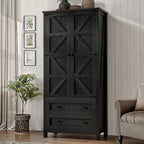 YITAHOME 64.5" Tall Kitchen Pantry Cabinet, Farmhouse Pantry Storage Cabinet with 2 Drawers & Adjustable Shelves, Ideal for Living Room, Kitchen or Hallway, Oak Black
