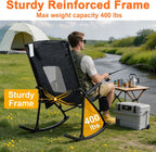 Romswi 2 Pack Rocking Camping Chair for Adult 400LBS Capacity, Heavy Duty Folding Rocking Chairs, Portable Outdoor Rocker with High Back & Hard Armrests for Camping, Beach, Patio, Backyard, Mesh Black