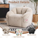Vipbear Cat Paw Bean Bag Chair with Air-Cushion, Oversized Sofa Chair Khaki | 39", air-cushion filling, cat paw Pocket, carry handle, oversized firm support, ergonomic, plush faux fur, gaming, reading